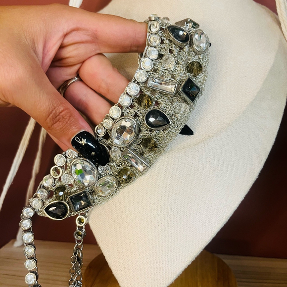 Chico's Bib Necklace Silver Toned Designer Statement Glam Jewelry Evening - Picture 5 of 7